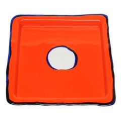 Grand plateau carré Try-Tray en orange mat et bleu de Gaetano Pesce