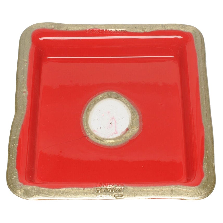 Try-Tray Small Square Tray in Matt Red, Bronze by Gaetano Pesce For Sale