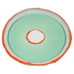 Try-Tray Small Round Tray in Clear Aqua and Matt Orange by Gaetano Pesce