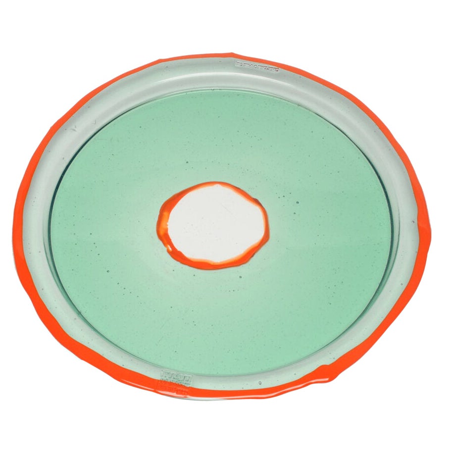 Try-Tray Medium Round Tray in Clear Aqua and Matt Orange by Gaetano Pesce