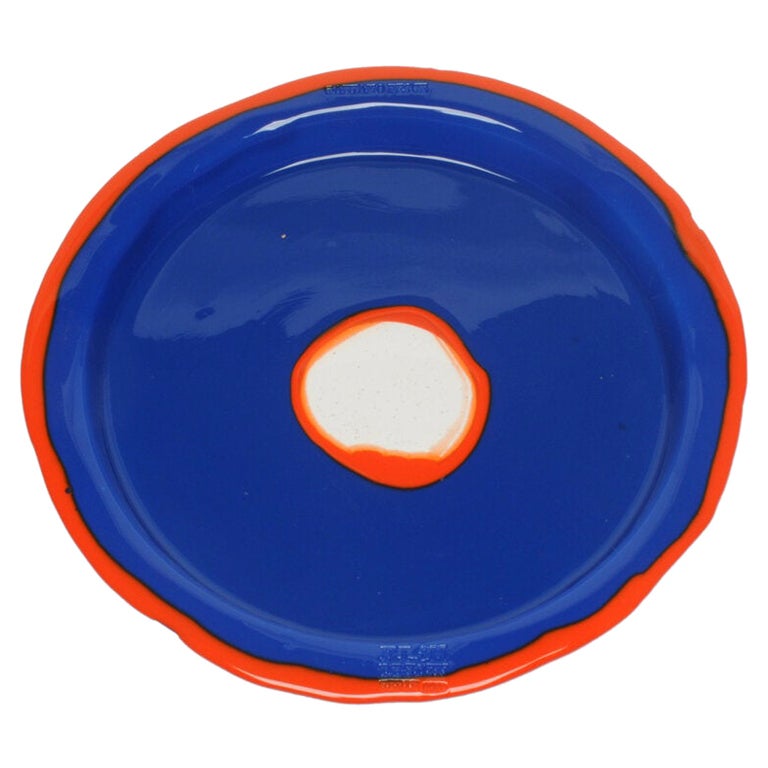 Try-Tray Small Round Tray in Matt Blue and Orange by Gaetano Pesce For Sale