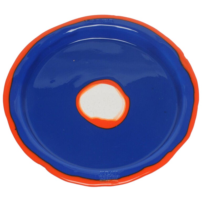 Try-Tray Large Round Tray in Matt Blue and Orange by Gaetano Pesce