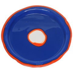 Grand plateau rond Try-Tray en bleu mat et orange de Gaetano Pesce