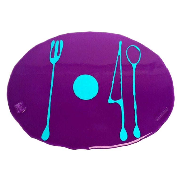 Ensemble de table mates 4 mates pour table, violet clair et turquoise mat, de Gaetano Pesce