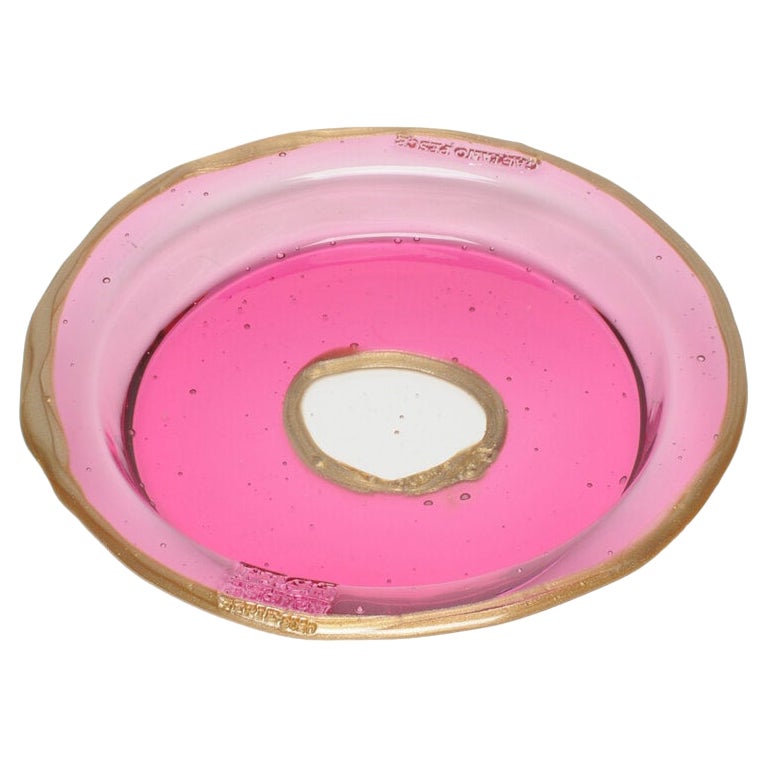 Try-Tray Medium Round Tray in Clear Fuchsia Pink and Bronze by Gaetano Pesce For Sale