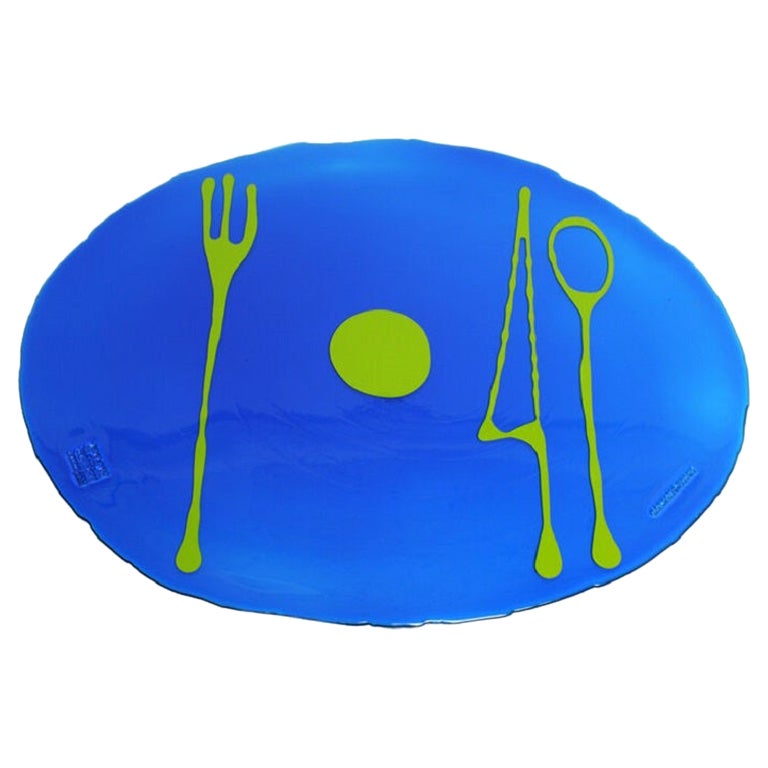 Set of 4 Table Mates Placemats Clear Blue and Matt Lime by Gaetano Pesce For Sale