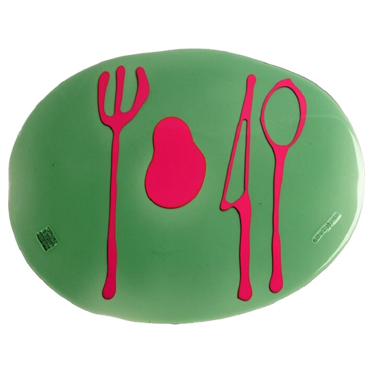Set of 4 Table Mates Placemats Clear Bottle Green and Fuchsia by Gaetano Pesce For Sale