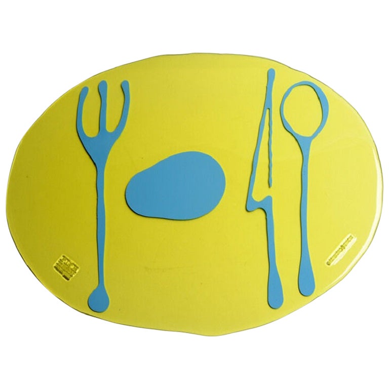 Set of 4 Table Mates Placemats Clear Yellow and Matt Light Blue by Gaetano Pesce