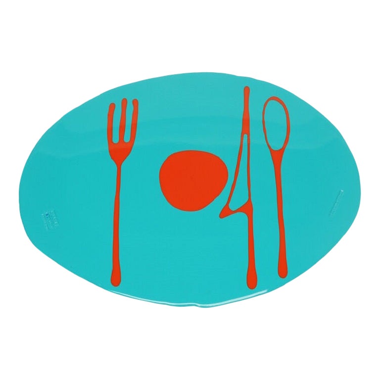 Set of 4 Table Mates Placemats in Matt Turquoise and Orange by Gaetano Pesce