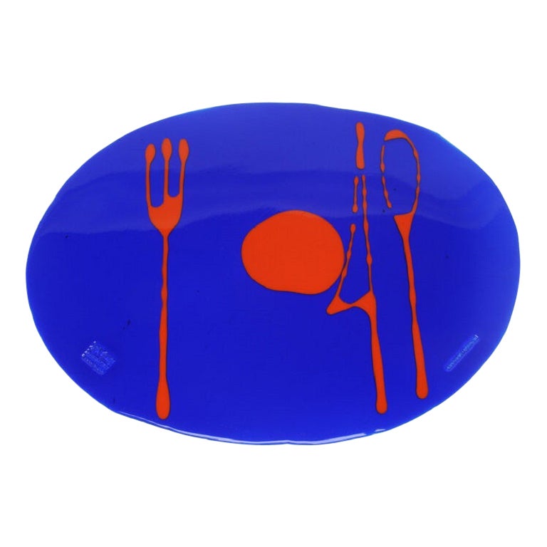 Set of 4 Table Mates Placemats in Clear Blue and Matt Orange by Gaetano Pesce