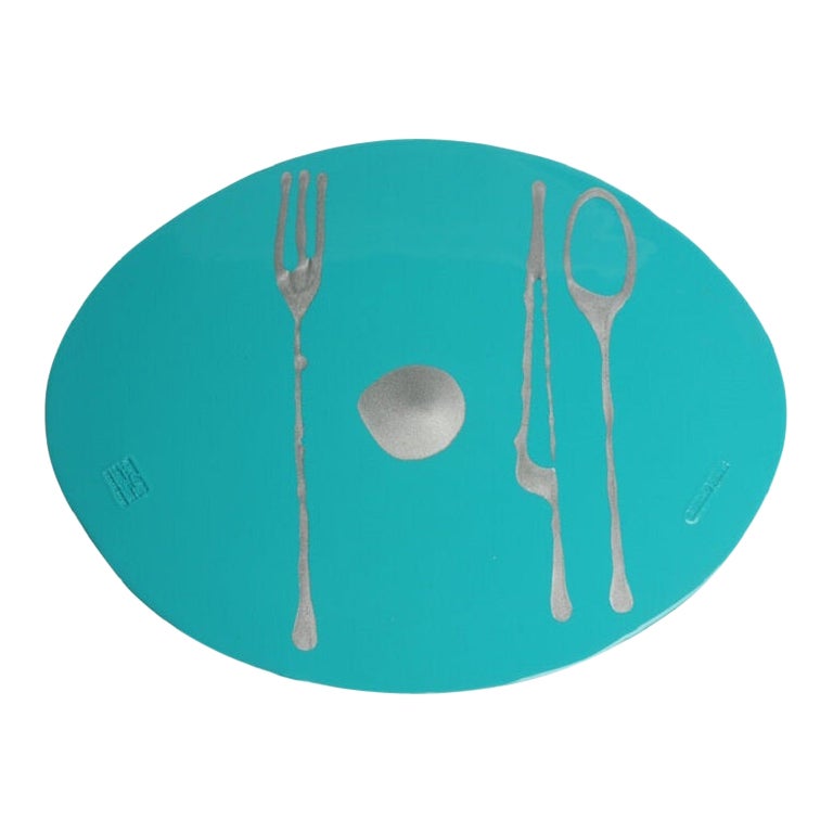 Set of 4 Table Mates Placemats in Matt Turquoise and Silver by Gaetano Pesce For Sale