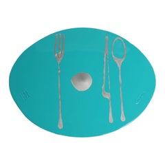 Set of 4 Table Mates Placemats in Matt Turquoise and Silver by Gaetano Pesce