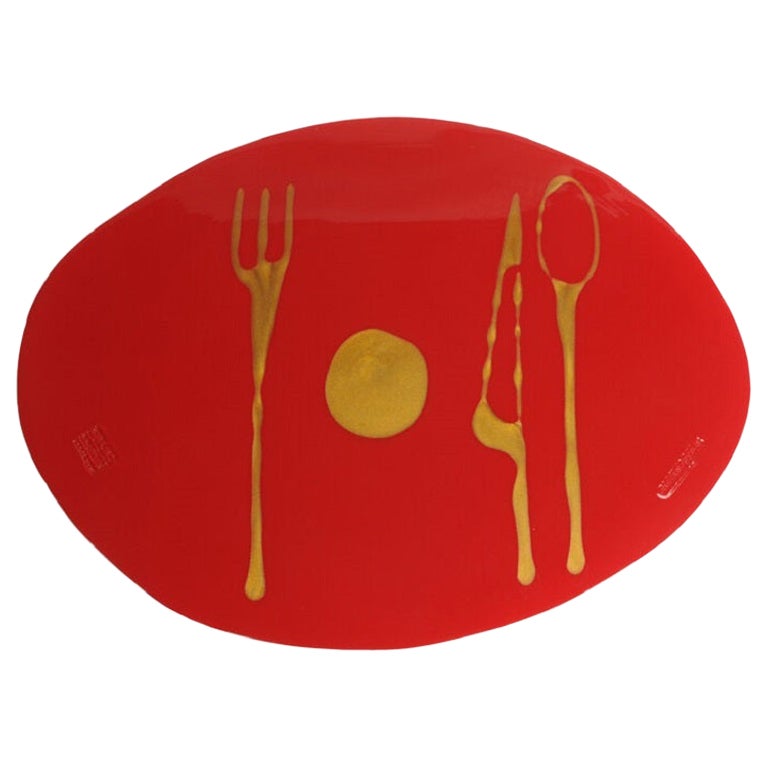 Set of 4 Table Mates Placemats in Matt Red and Gold by Gaetano Pesce