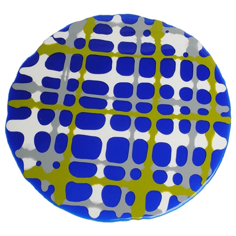Tartan-Plattentische in Blau, Mattgrau, Grün und Weiß von Paola Navone im Angebot