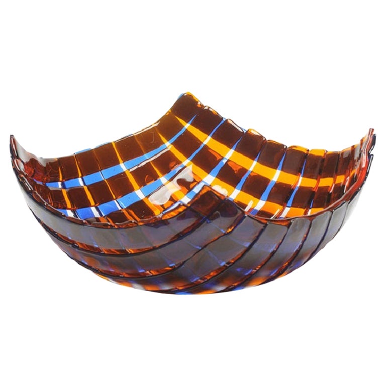 Panier en résine de taille moyenne en bleu cobalt transparent et orange clair d'Enzo Mari