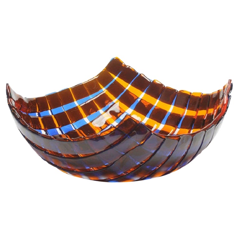 Net Large Resin Basket in Clear Cobalt Blue and Clear Orange by Enzo Mari For Sale