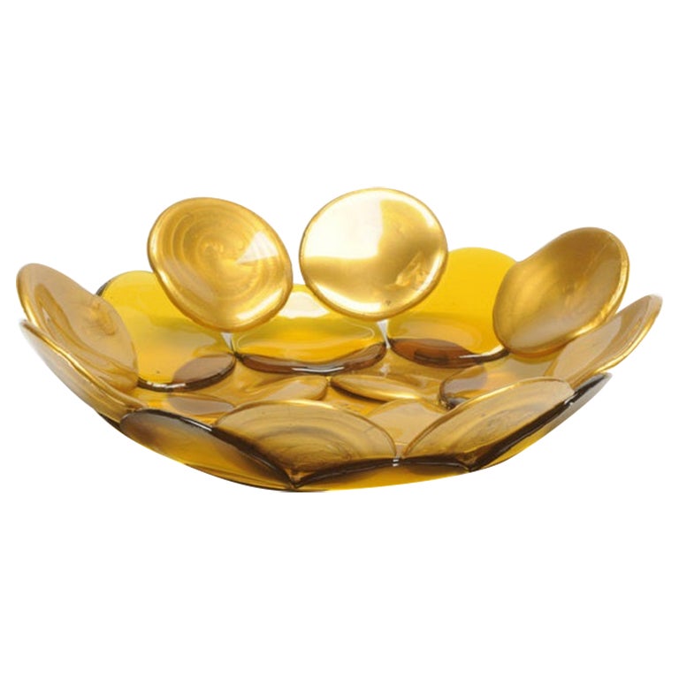 Grand panier en résine circulaire en or mat et ambre transparent d'Enzo Mari en vente