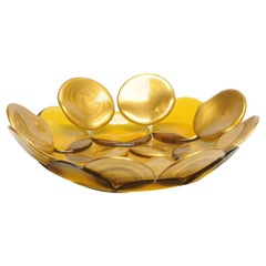 Circle Large Resin Basket in Matt Gold and Clear Amber by Enzo Mari