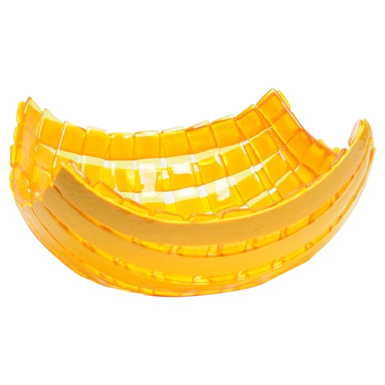 Cestino in resina Net Large in giallo chiaro e giallo opaco di Enzo Mari in vendita