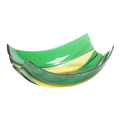 Stripe Small Resin Basket in Clear Emerald Green and Lemon Yellow by Enzo Mari