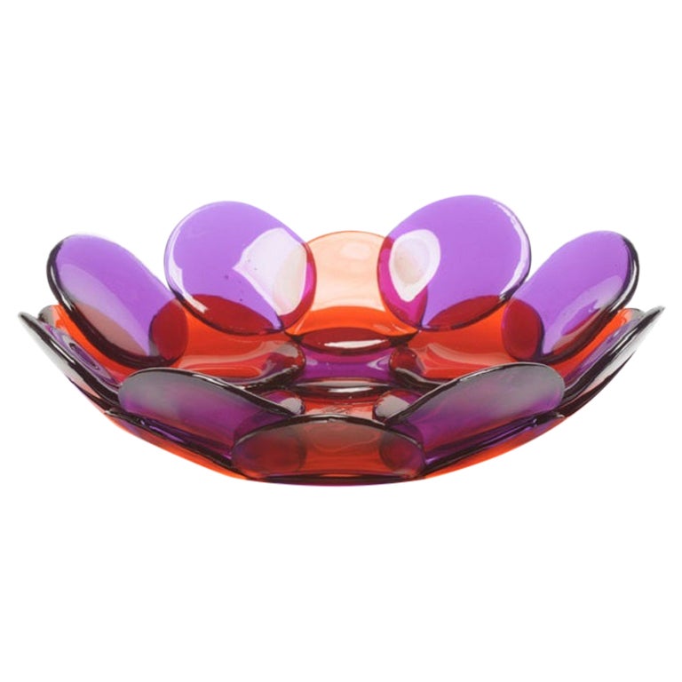 Kreisförmiger Harzkorb in klarem Lila und dunklem Rubin von Enzo Mari im Angebot