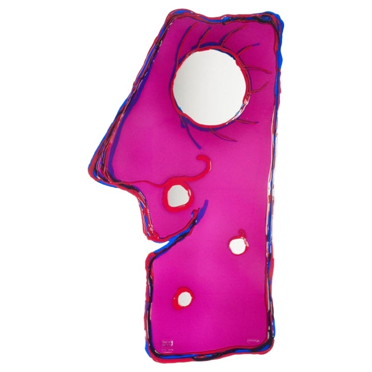 Look at Me Medium Mirror in Clear Fuchsia, Red and Blue by Gaetano Pesce