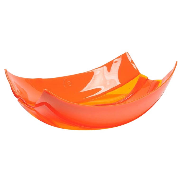 Panier en résine à rayures de taille moyenne orange clair et orange mat d'Enzo Mari