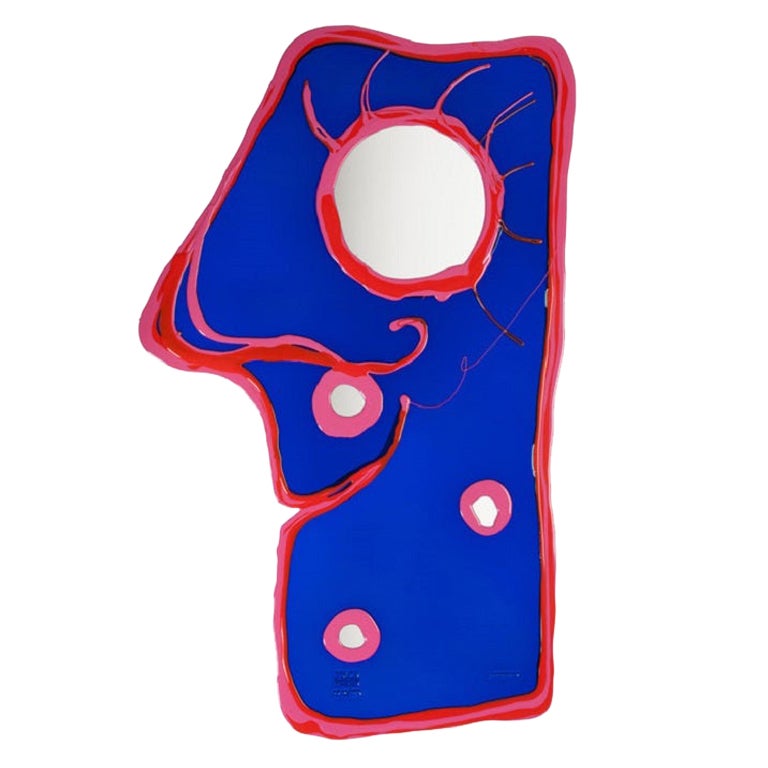 Miroir Look At Me XL en bleu clair, rouge mat et fuchsia de Gaetano Pesce