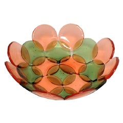 Circle Small Resin Basket in Clear Bottle Green and Light Ruby by Enzo Mari