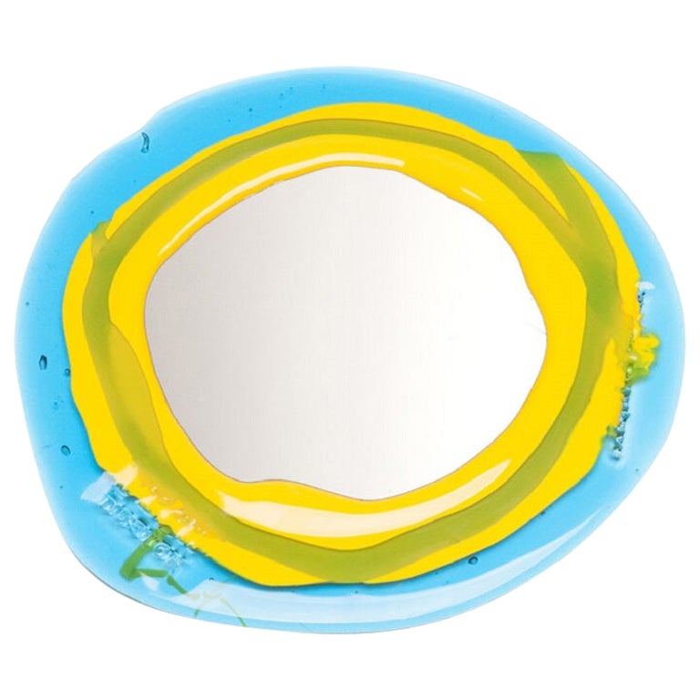 Large Mirror in Yellow and Clear Blue by Gaetano Pesce