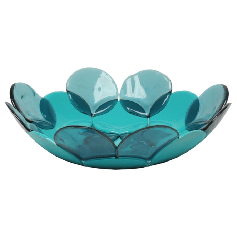 Circle Small Resin Basket in Clear Aqua and Matt Turquoise by Enzo Mari For Sale