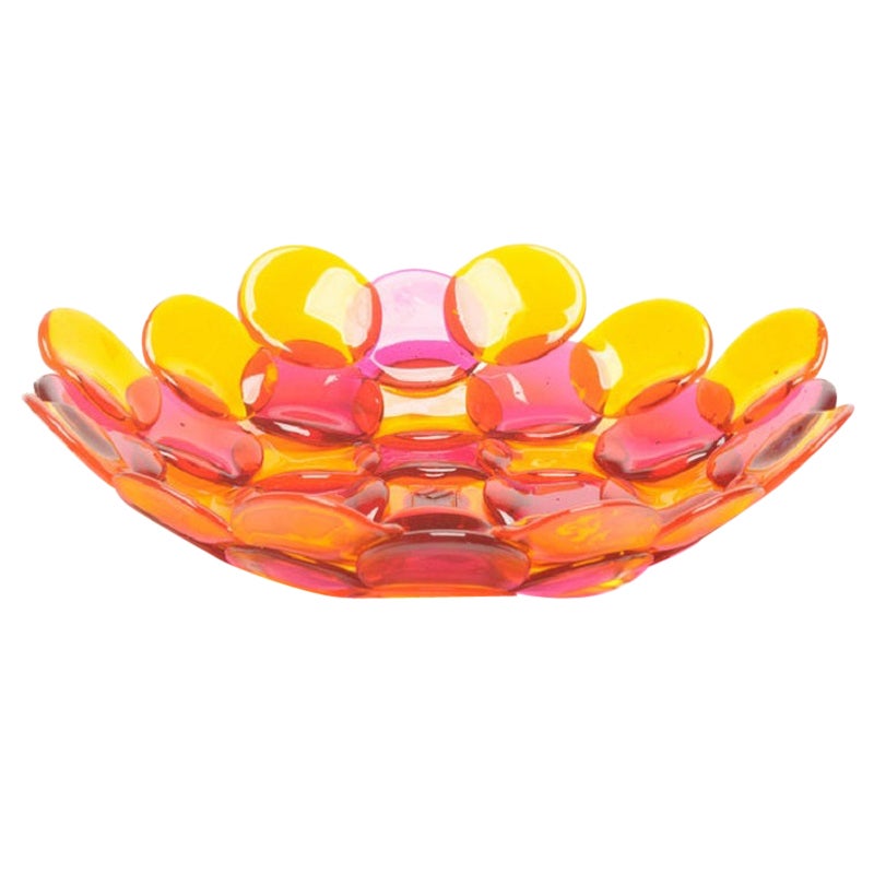 Circle Large Resin Basket in Clear Fuchsia and Orange by Enzo Mari For Sale