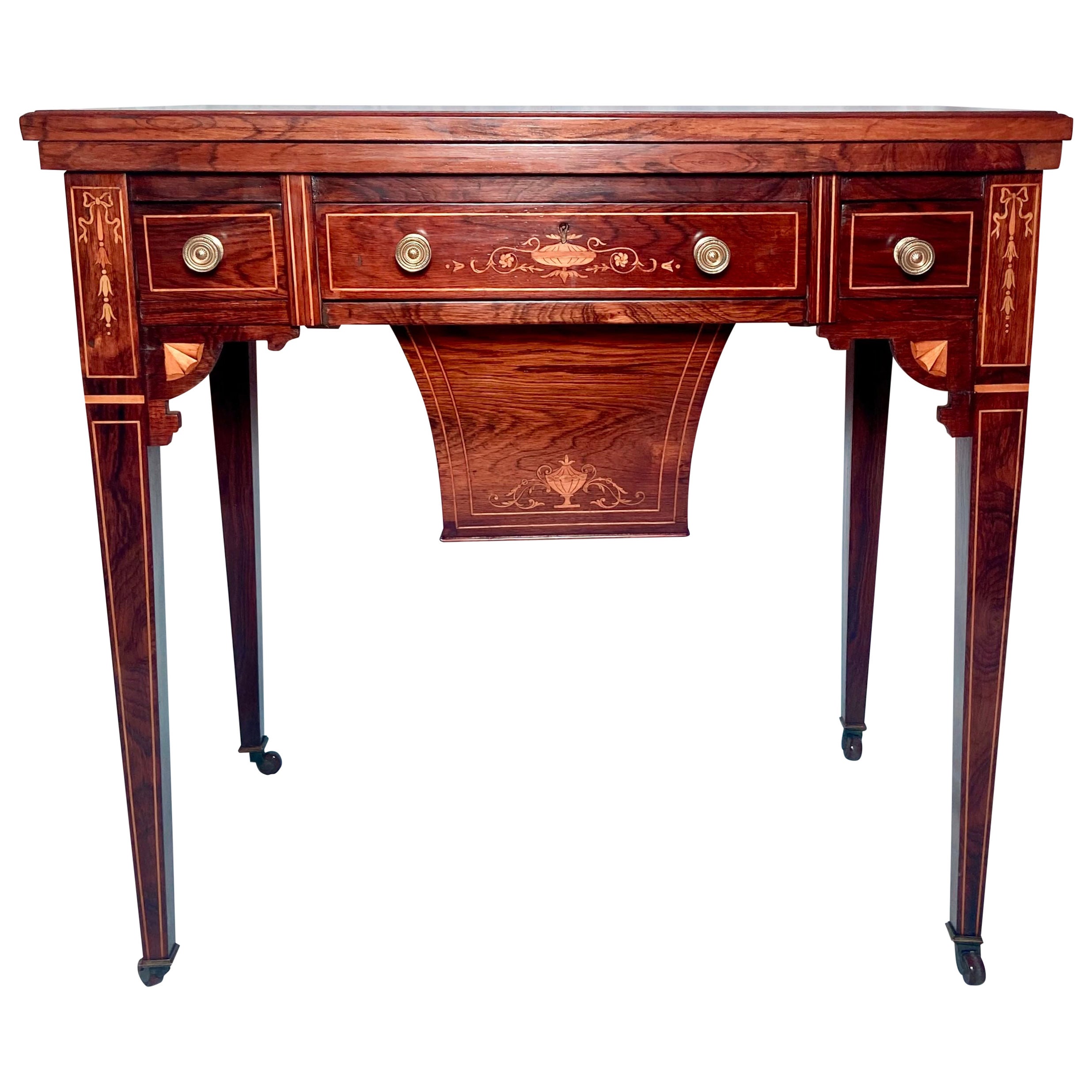 Antique English Victorian Rosewood with Inlay Games Table, Circa 1870-1880 For Sale