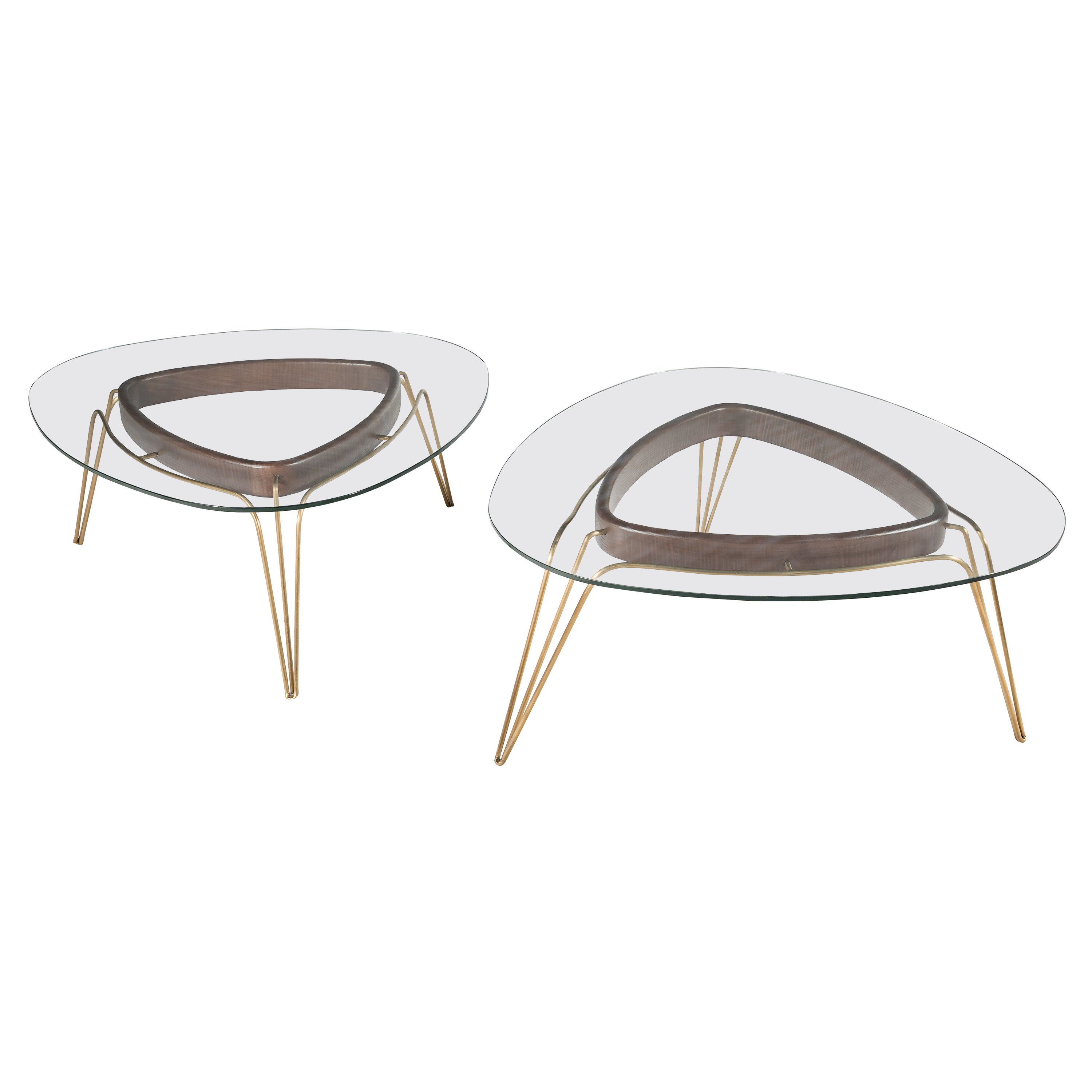 Banano Occasional Table M, Walnut Frame, Glass Top, Designed by Nigel Coates