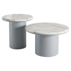 Gemini Minor Round Coffee Table in Leather and Marble by Secolo
