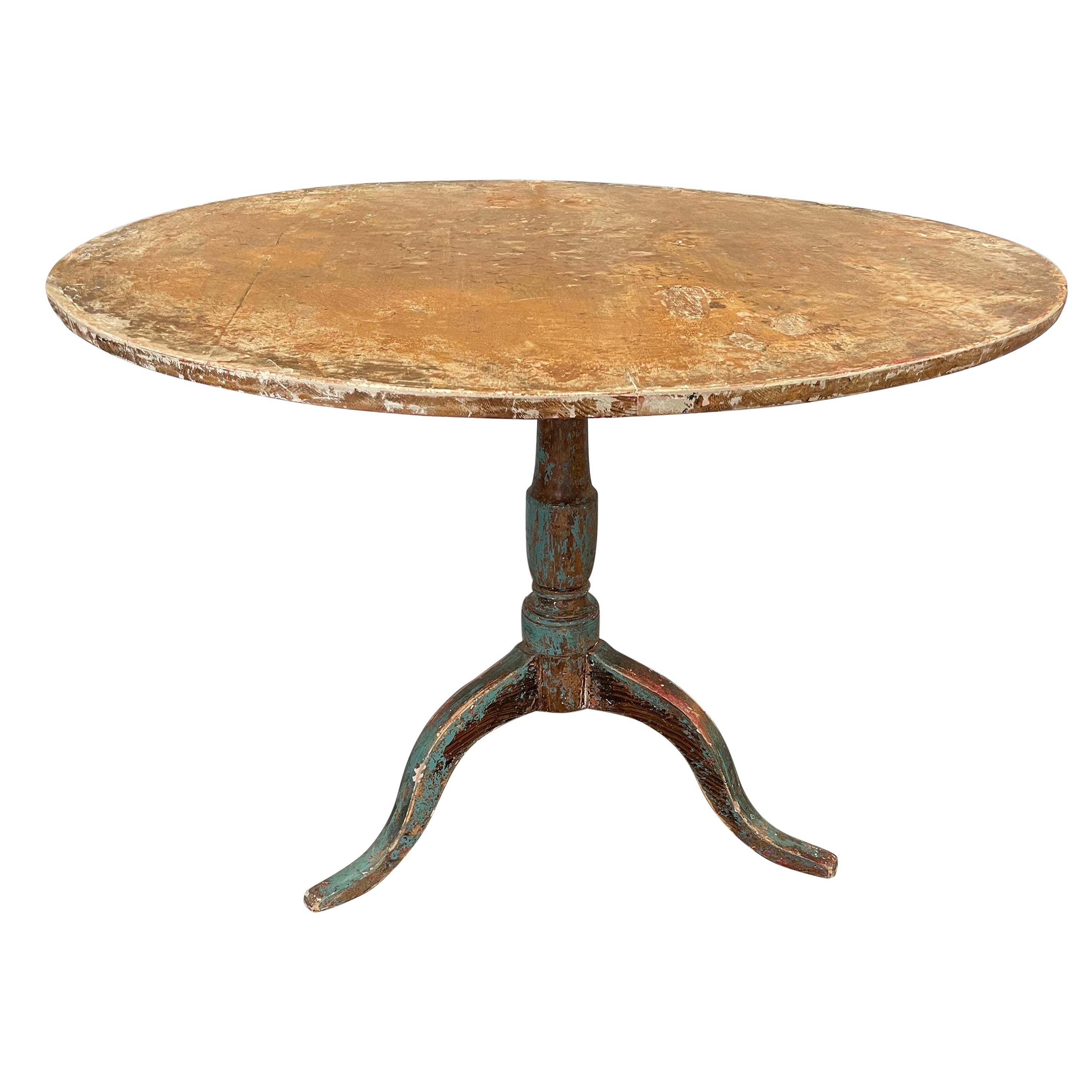 19th Century Swedish Round Tilt Top Pedestal Table