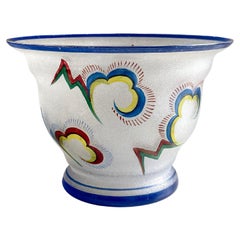 French Art Deco Glass Bowl with Handpainted Futurist Decoration, ca 1920