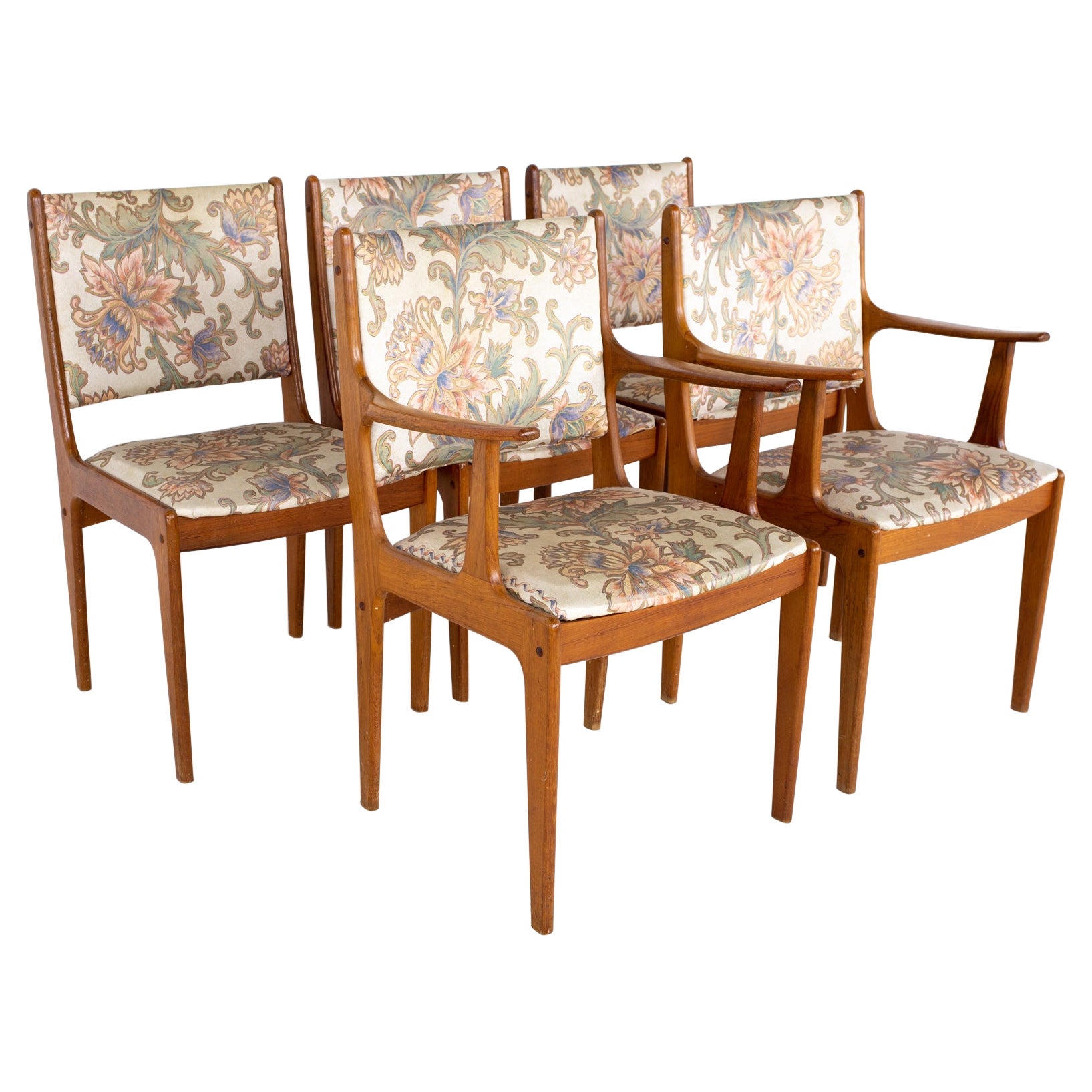 Set of MidCentury Modern Teak and Rope Cord Dining Chairs For Sale at