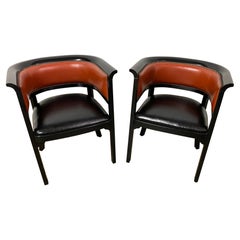 Pair of Mid-Century Modern Ebony Black Lacquered Arm Chairs