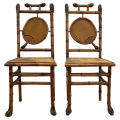 Pair of British Colonial Bamboo Root Side Chairs