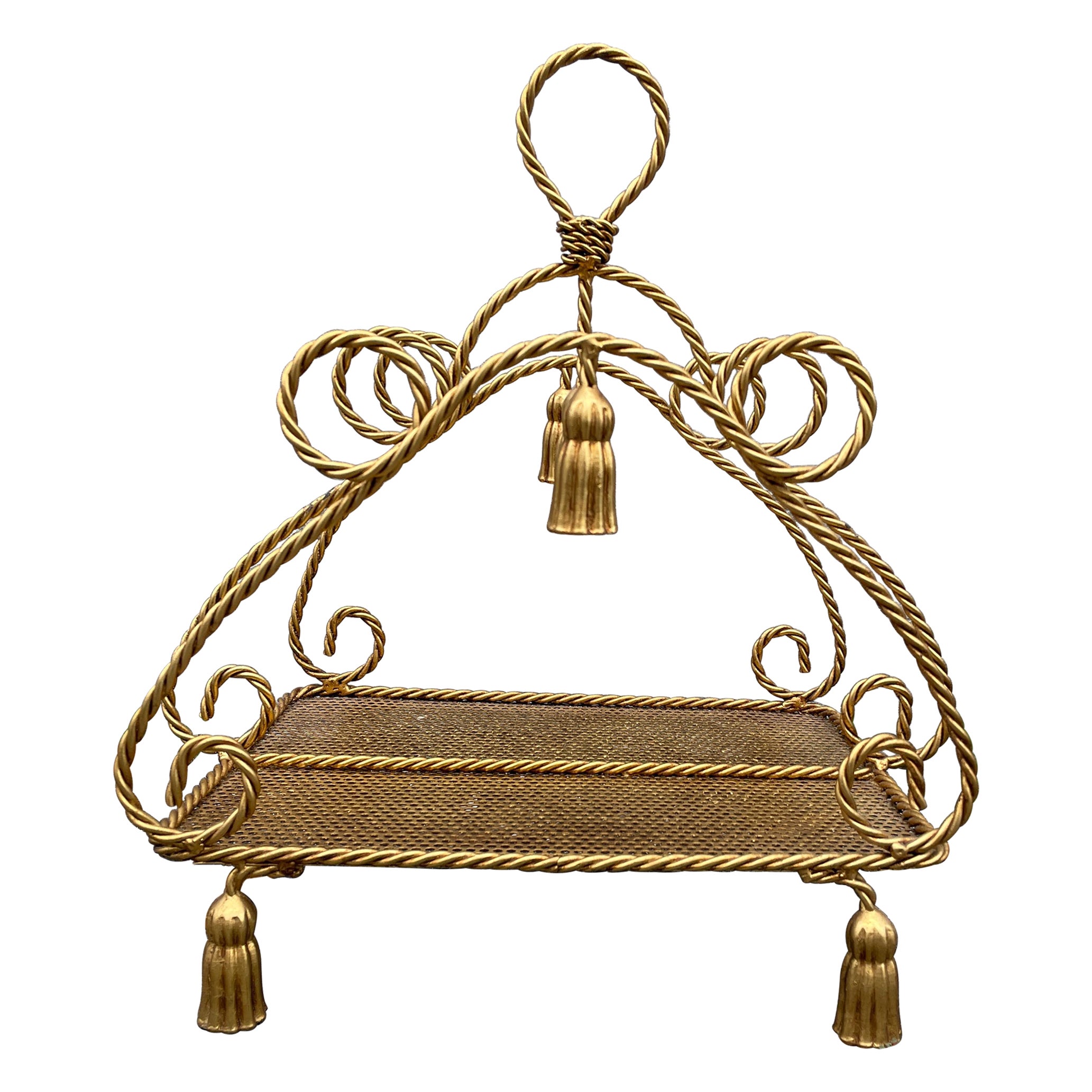 Vintage Italian Gilded Rope & Tassel Magazine Rack