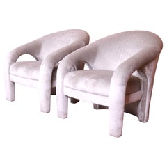 Vladimir Kagan Sculptural Velvet Upholstered Lounge Chairs, Pair