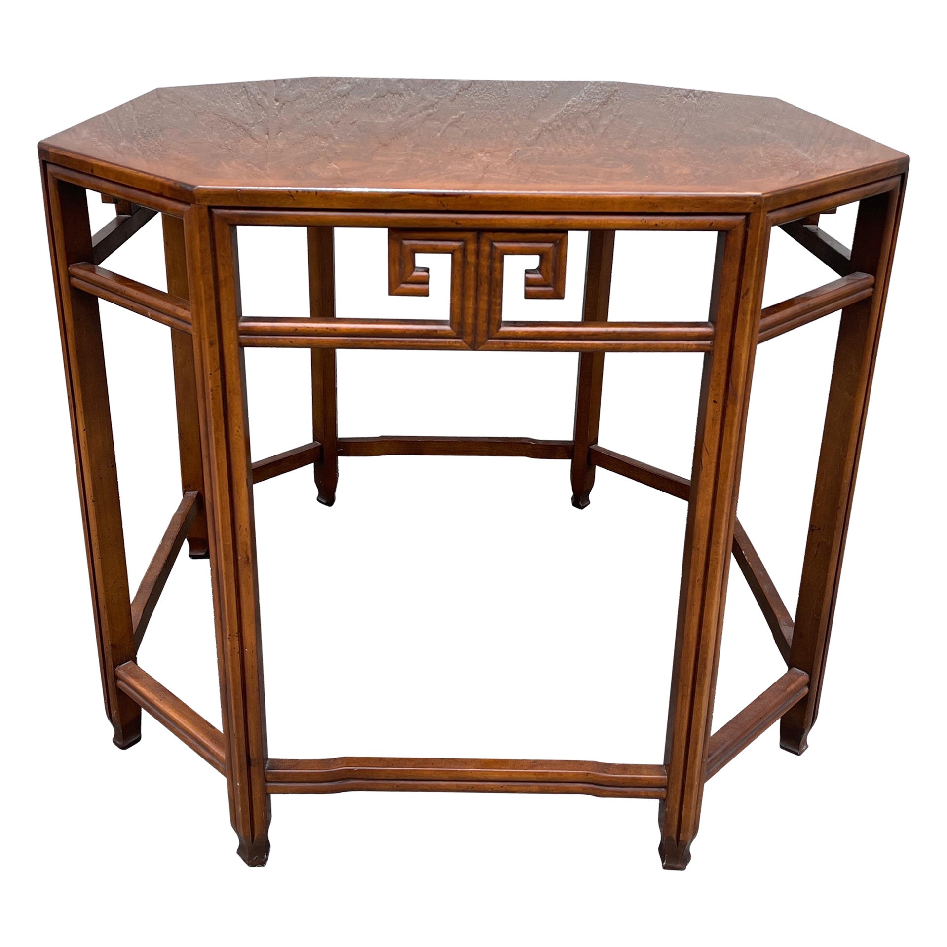 Vintage Chinoiserie Octagon Burlwood Table by Michael Taylor for Baker