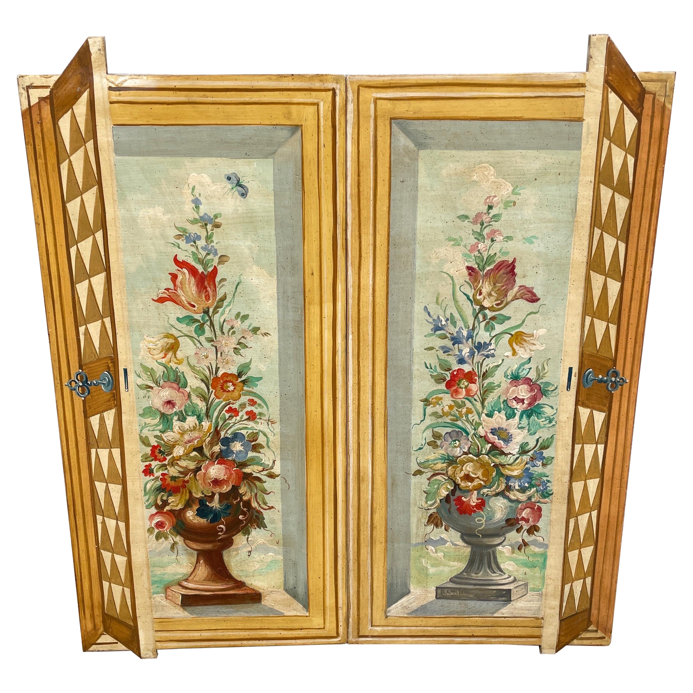 Hand Painted Pair of Trompe L'oeil Wood Wall Plaques