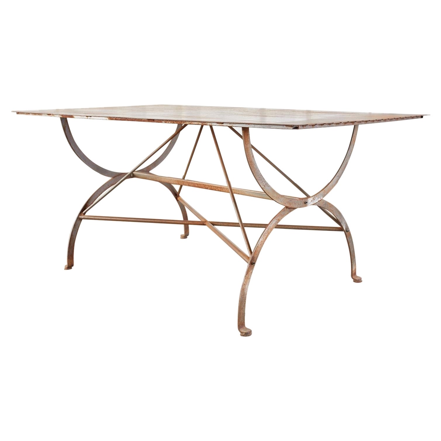French Neoclassical Style Iron Curule Leg Garden Dining Table