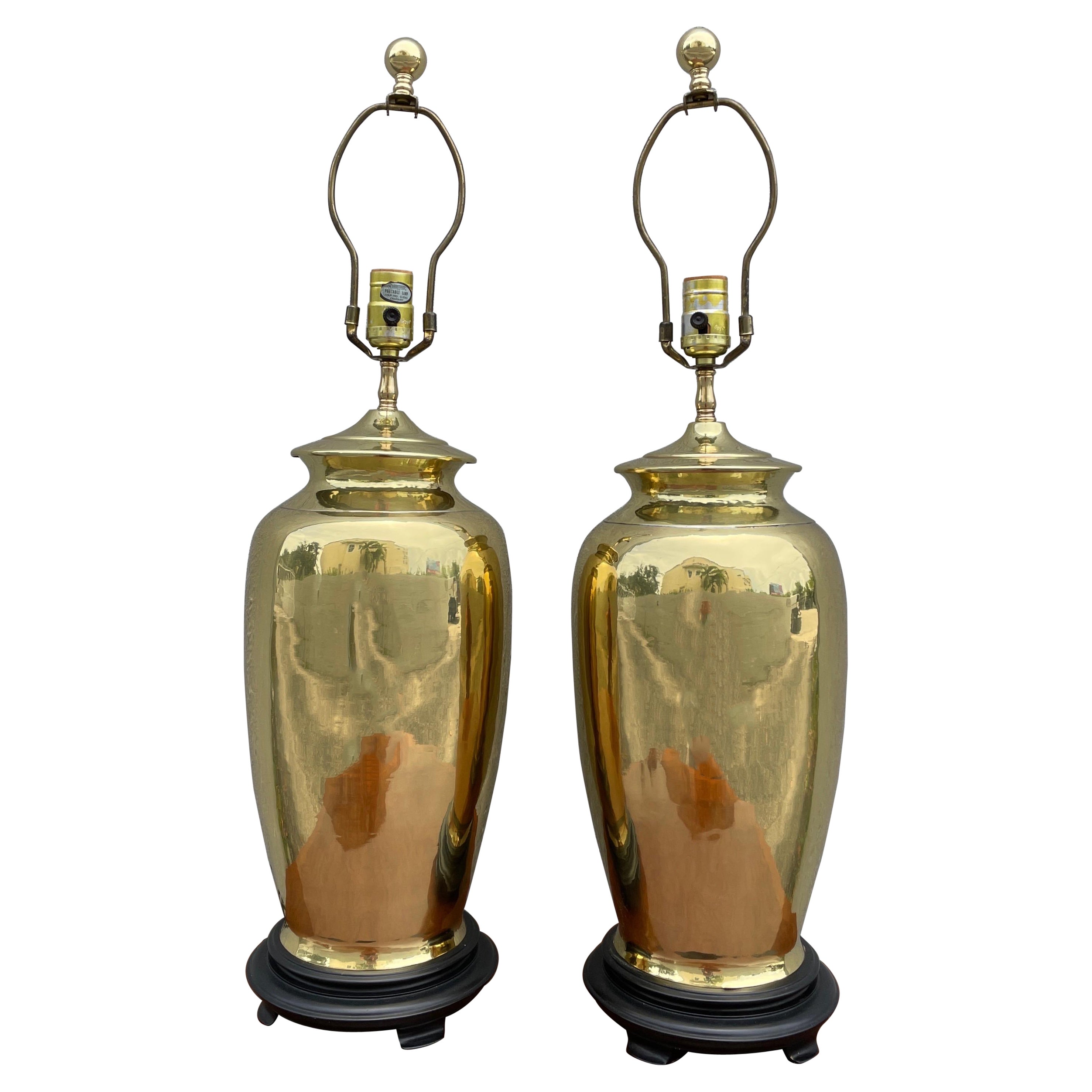 Pair of Vintage Brass Ginger Jar Lamps by Chapman