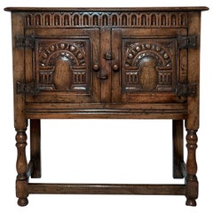 Antique English Carved Oak Cabinet, Circa 1890-1900