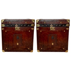 Pair Antique 19th Century British Brass Mounted Leather Military Trunks
