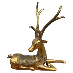 Vintage Reclining Brass Deer