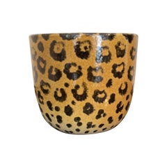 Italian Hand Painted Leopard Cache Pot